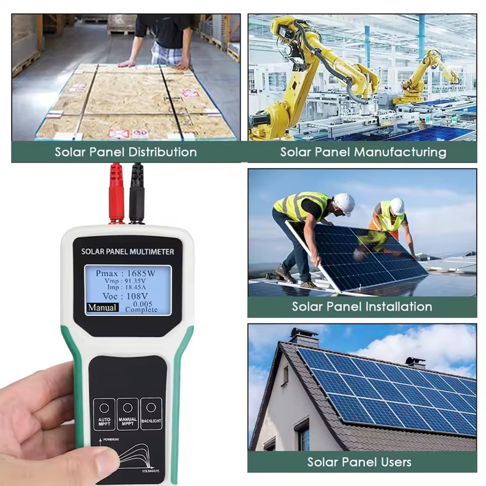 Tester paneli słonecznych 1800 W Miernik MPP Multimetr fotowoltaiczny do pomiaru napięcia w obwodzie otwartym panelu fotowoltaicznego i rozwiązywania problemów Wiele zabezpieczeń
