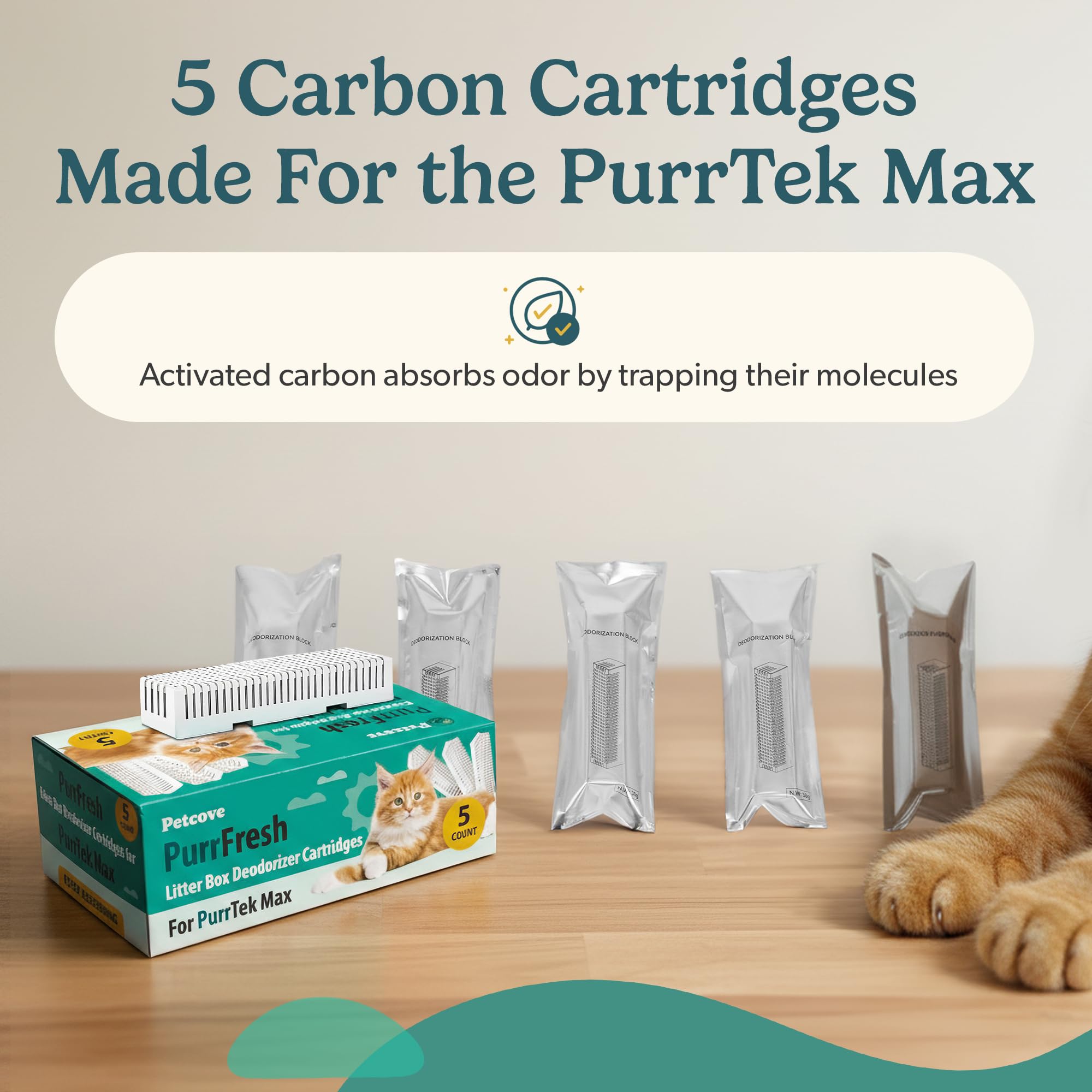 PurrFresh - Desodorizantes de carbón para cajas de arena autolimpiables automáticas, repuestos de control de olores de carbón activado sin perfume, ajuste preciso, fácil instalación para Purrtek Max