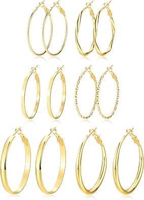 12 Pairs Gold Hoop Earrings Set for Women,Fashion Jewelry Gifts 40mm/50mm