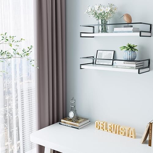 Miniatura 7 de Estantes flotantes de baño para pared, paquete de 4 estantes de baño con toallero, estantes montados en la pared de instalación múltiple