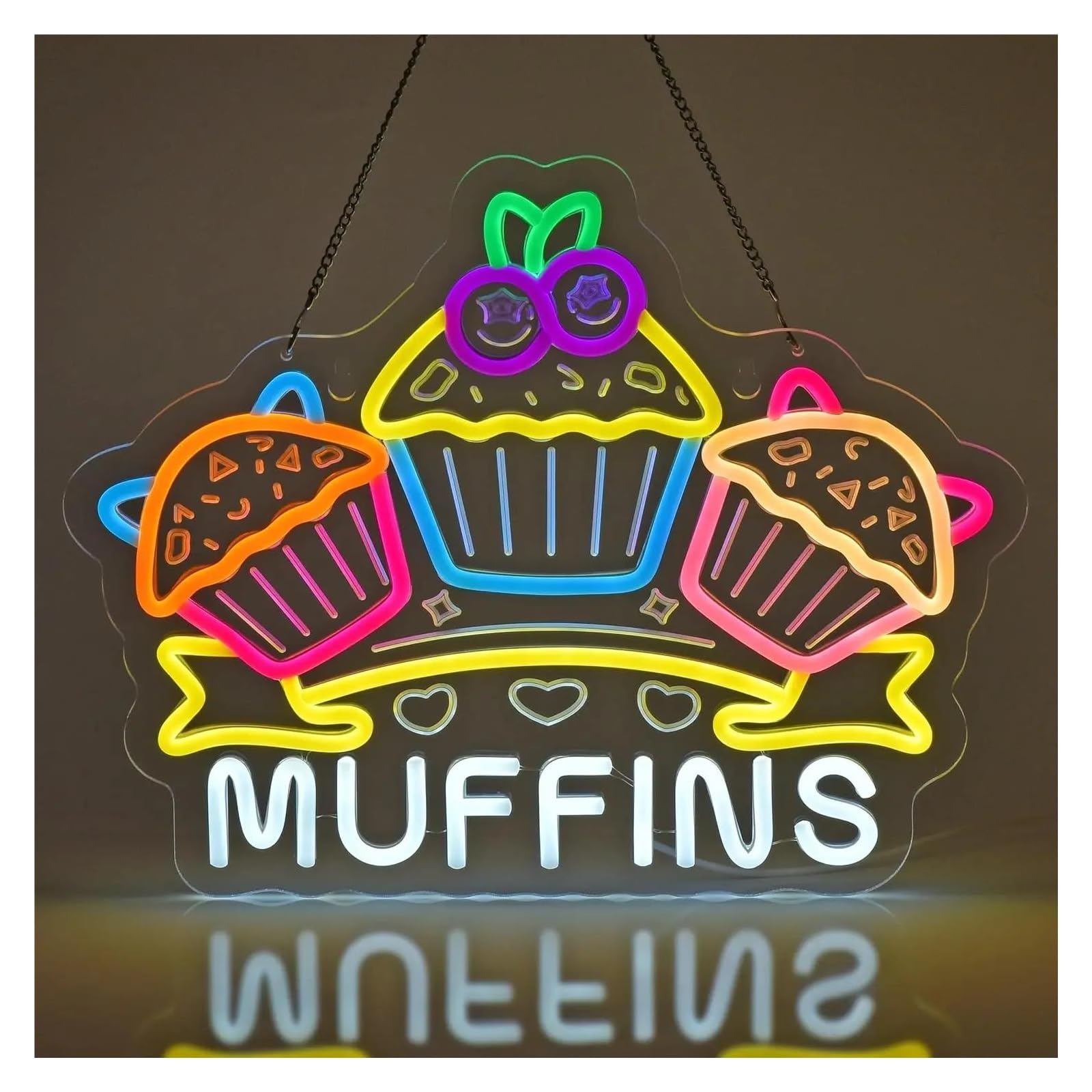 Hängende Kunst Leuchtreklamen Muffins Neonschild, LED-Licht Für Heiße Kuchen, Snacks, Geschäft, Süßwaren, Convenience-Café, Dessertladen, Wanddekoration, Dimmbare Lampe 42.9cmx33cm