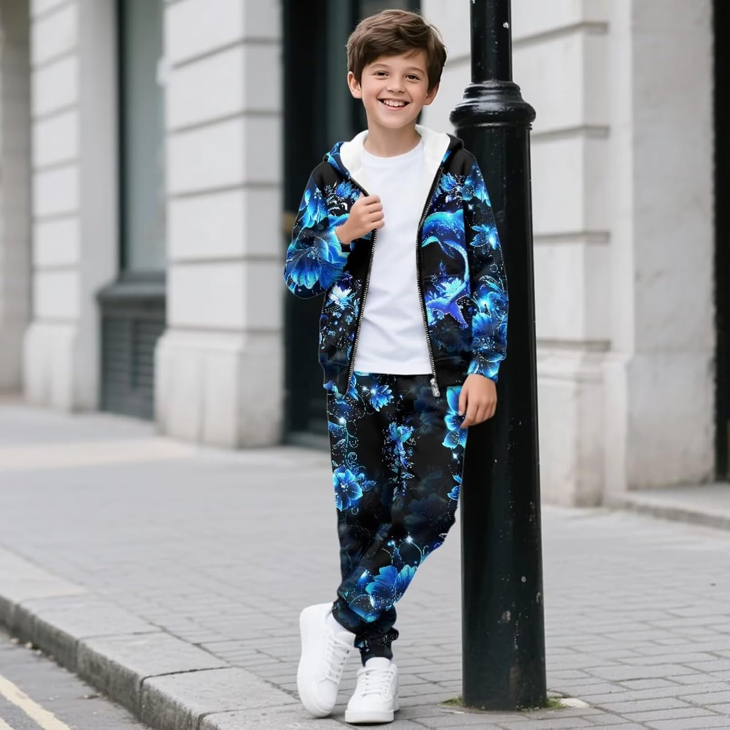 Girls Boys 2 Piece Tracksuit Athletic Sweatsuits Sets Full Zip Hooded Clothing Sets for Kid