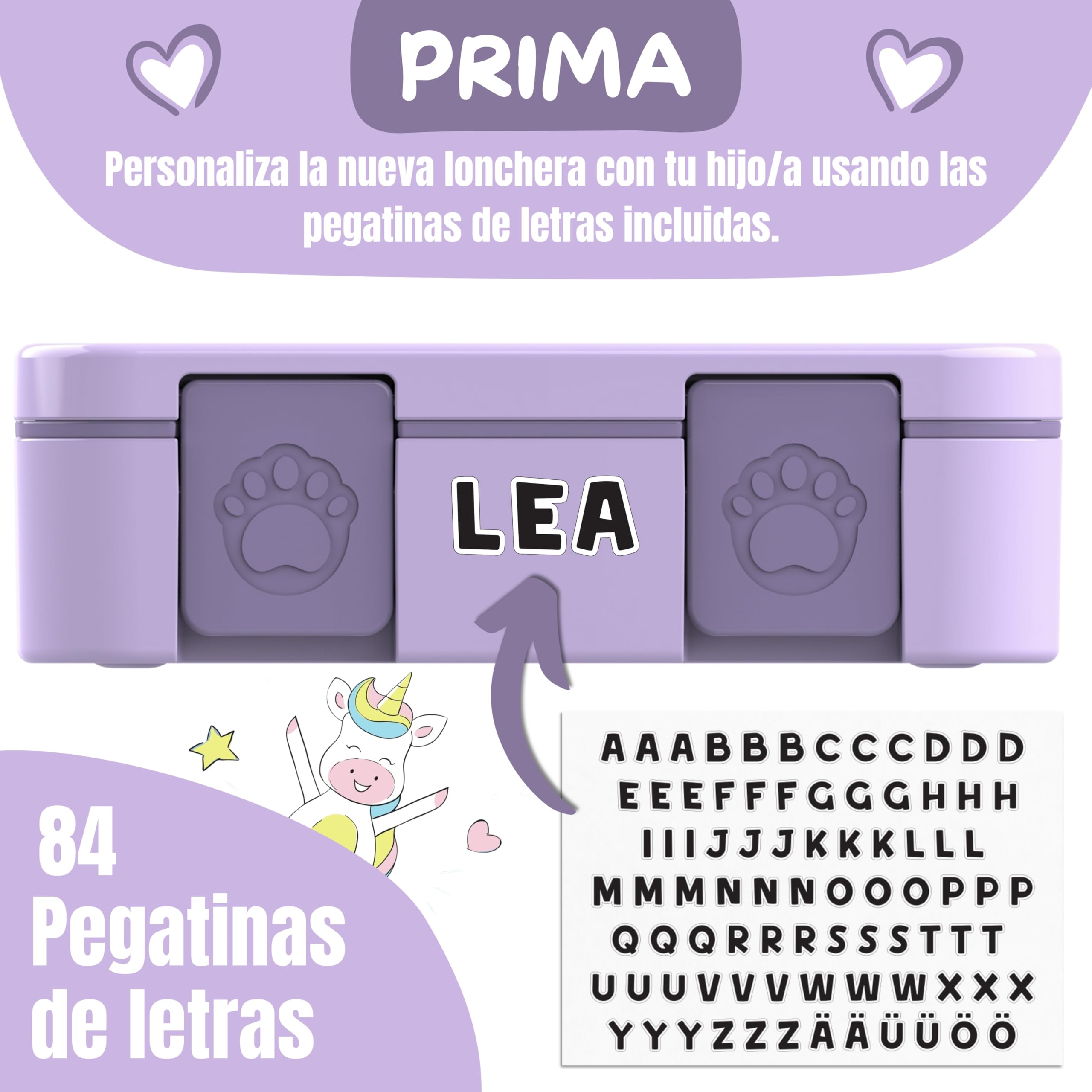 BEARFOOT – Fiambrera Infantil Compacta, Bento Box para Niños sin BPA, Lonchera con Compartimentos para Colegio y Guardería, Ligera y Hermética (Sirena Morado, 650 ml)