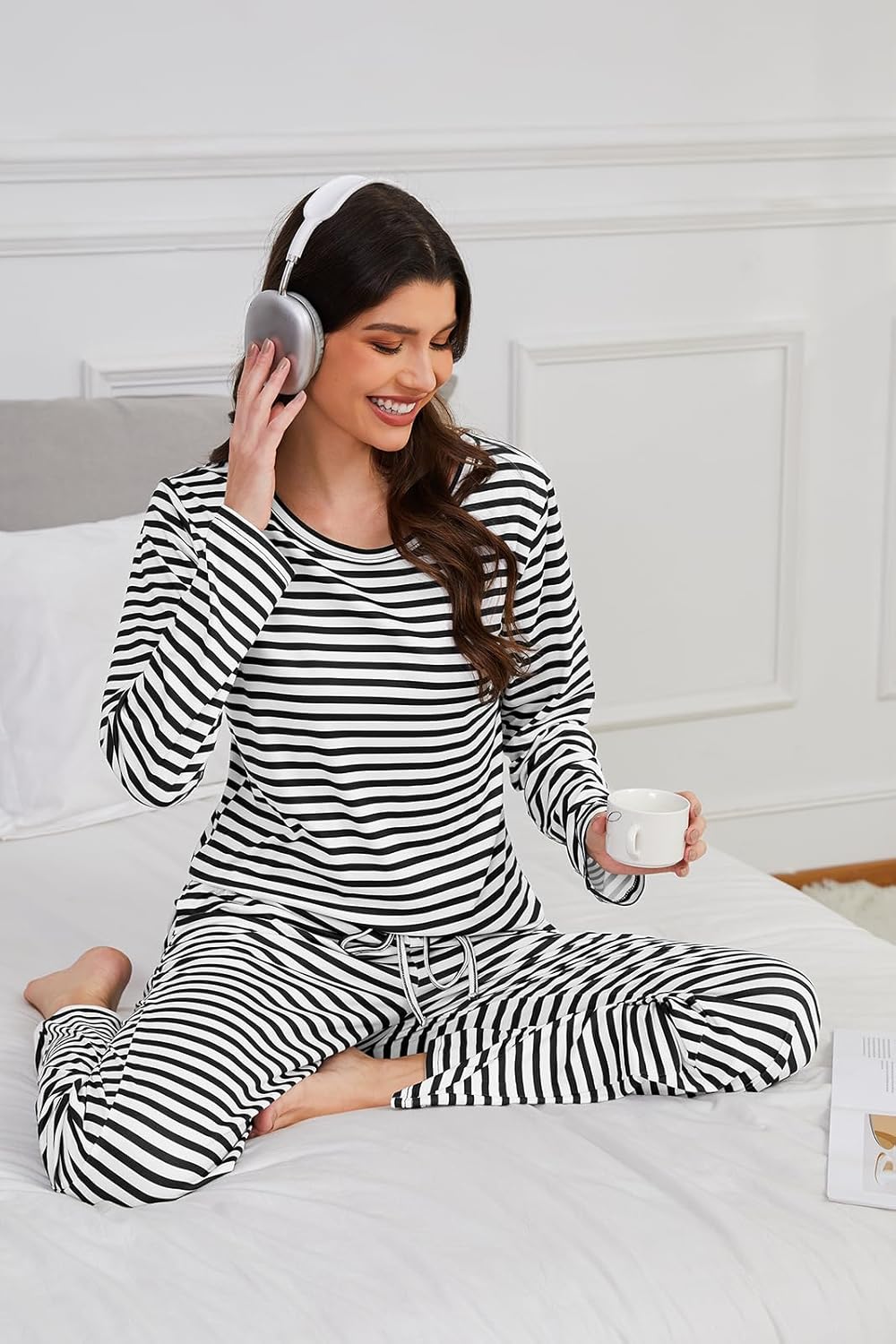 Xelky 2 Pack Womens Pajamas Set Long Sleeve Pajama Tops and Pants Sleepwear Soft Lounge Sets with Pocket - Image 5