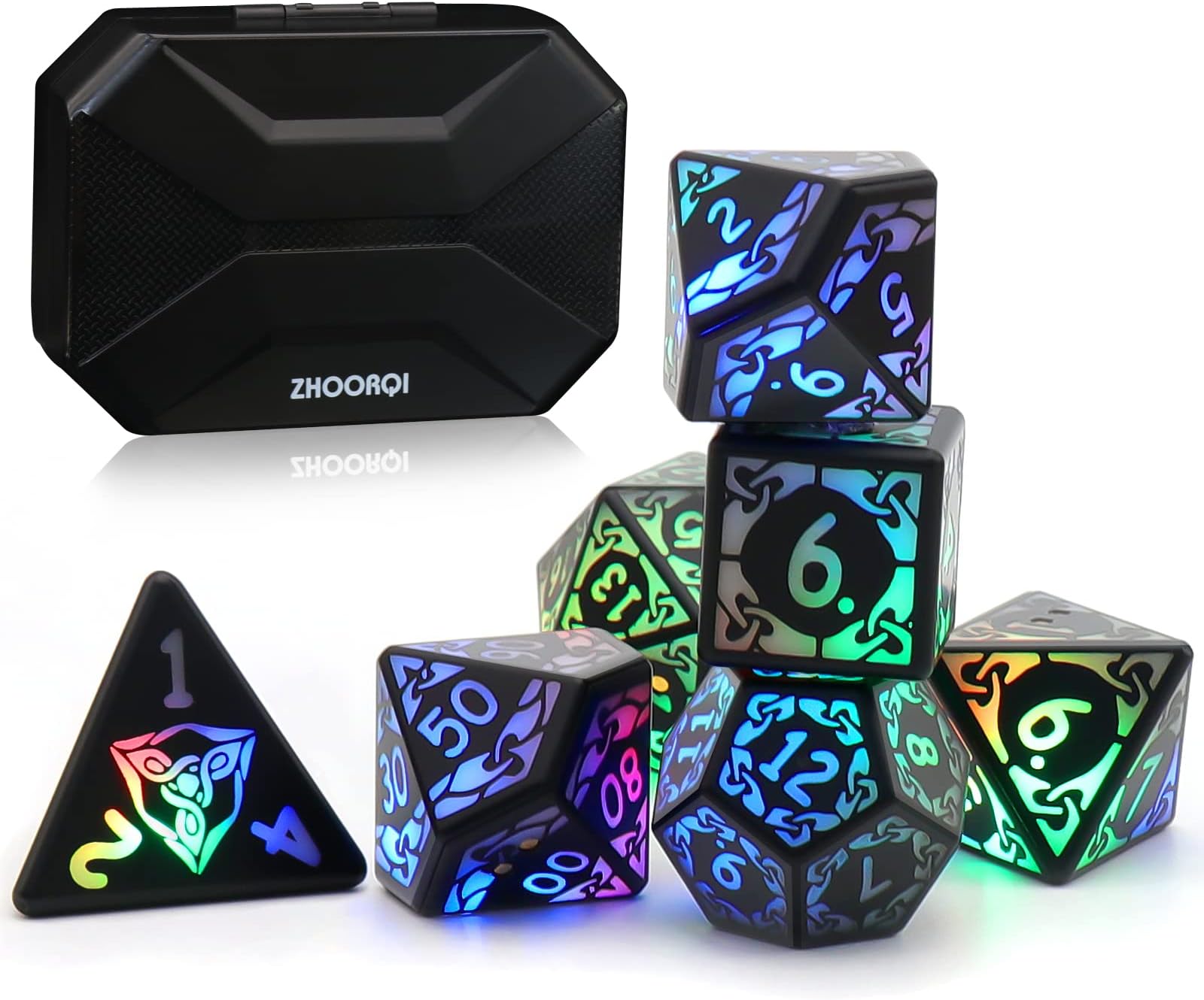 DND Dice Rechargeable with Charging Box, 7 PCS LED Dices, Dungeons and Dragons Polyhedral Dice Sets for D&D Role Playing Game (3Color Light up)