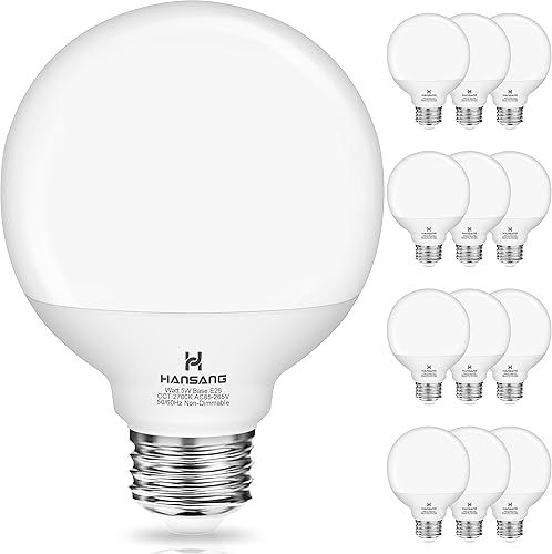 Hansang 12 unidades de bombillas de tocador para baño, bombilla LED redonda de base E26, 2700 K, blanco cálido, 60 W de equivalencia, G25, bombilla