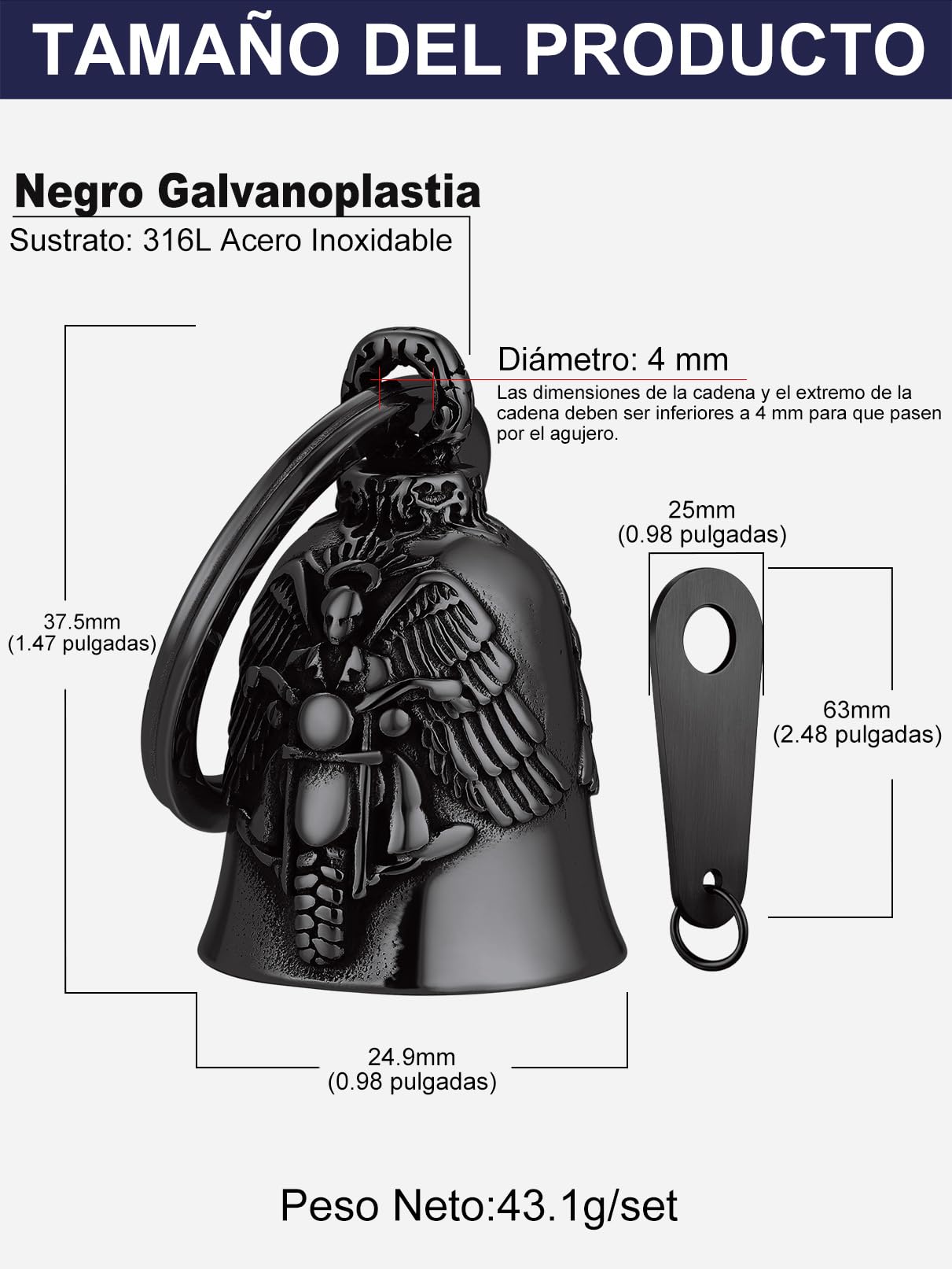 Bandmax Campana de Moto Guardian Bell para Motocicleta Amuleto de la Suerte Llavero de Motocicleta con Patrón de Alas Timbre Guardián de Dama