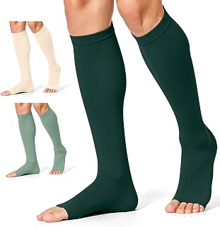 CHARMKING 3 Pairs Open Toe Compression Socks for Women & Men Circulation 15-20 mmHg is Best Support for All Day Wear
