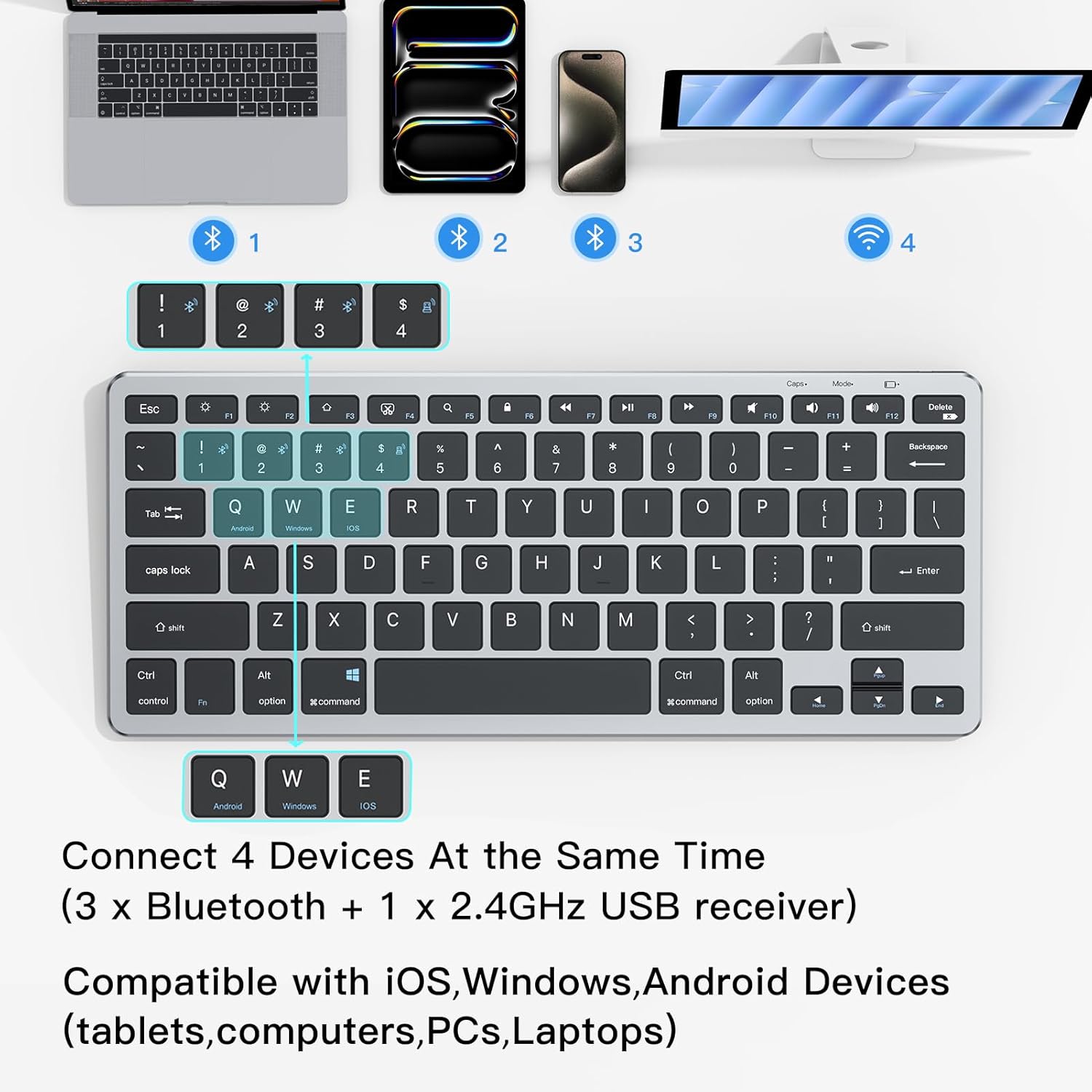 XIWMIX Wireless Bluetooth Keyboard and Mouse Combo, Multi-Device (3 Bluetooth/2.4G), 4-Device Switch, Portable Rechargeable Keyboard Mouse for iPad (All Models),Tablet,PC,Laptop,iOS/Android/Windows black image 2 of 7 B0F8MVMRBC