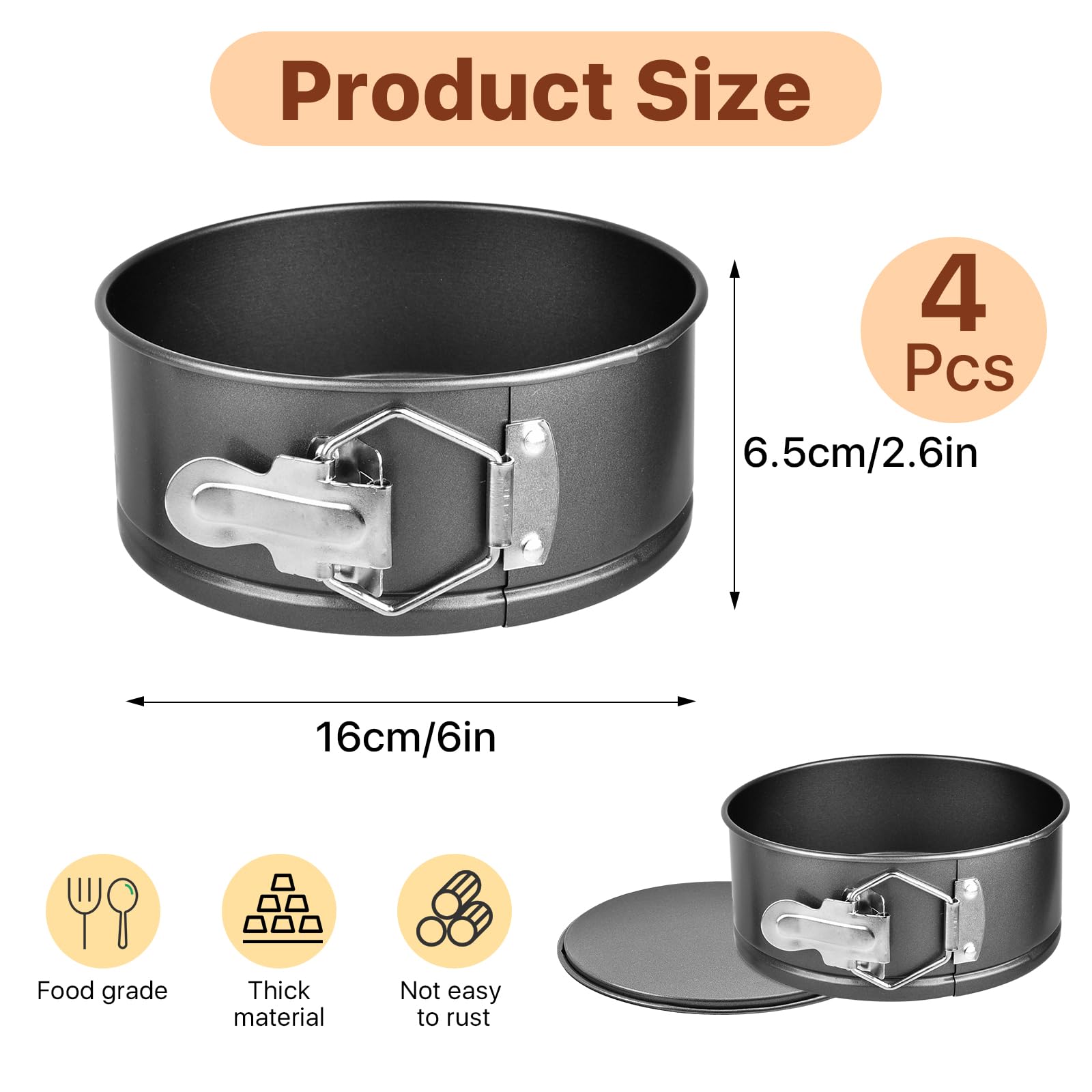 Akamino 4 Pcs 6 Inch Springform Pan,Non-Stick Carbon Steel Cheesecake Pans with Removable Bottom,Leakproof Round Baking Mold for Cake, Pizza, Quiches, Compatible with 3 Qt Instant Pot (Black)