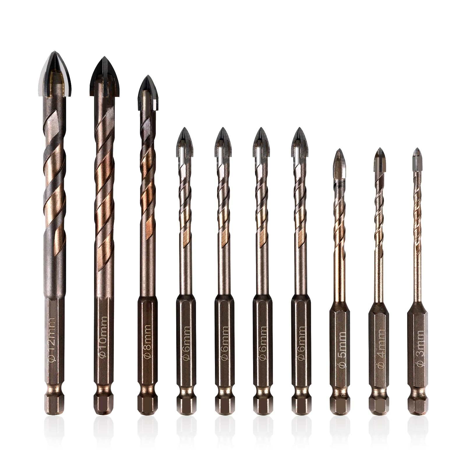 LALAGO Fliesenbohrer Set 10 Tlg, Ø 3-12mm, Glasbohrer, Beton