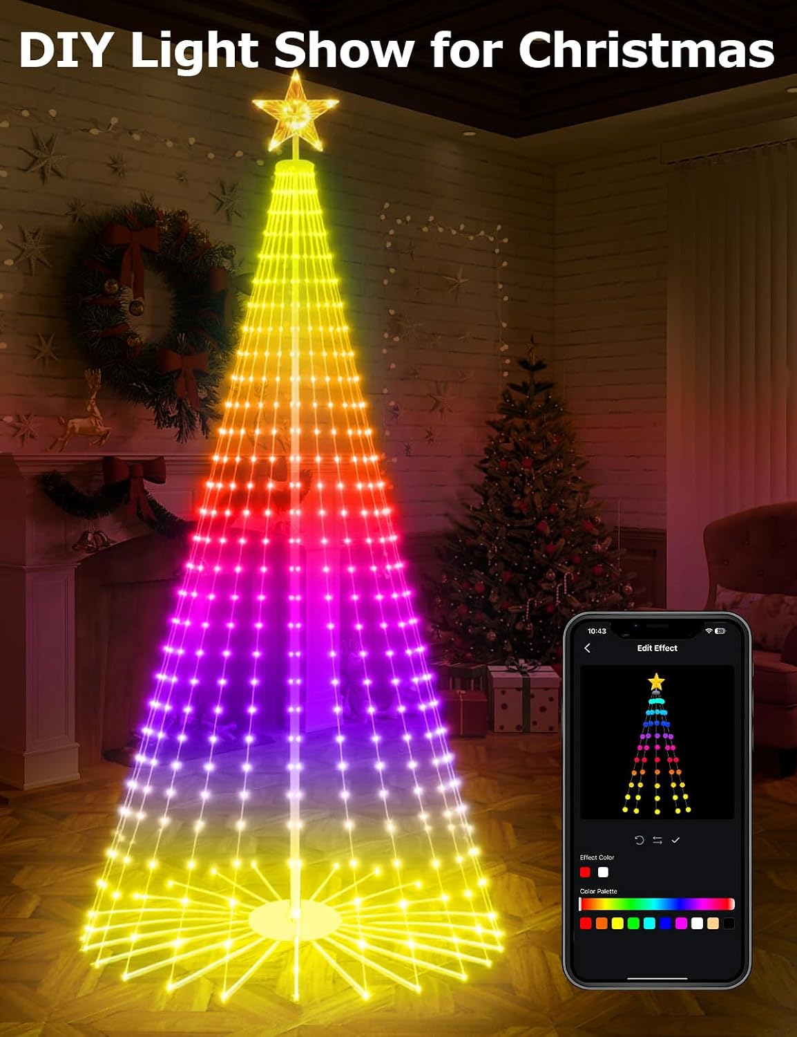 8FT Outdoor Christmas Tree, Smart RGBW Lighted Christmas Cone Tree App and Remote Control, DIY Multi-Color Lightshow 355 LEDs Christmas Tree with Timer and Music Sync, Christmas New Year Decoration