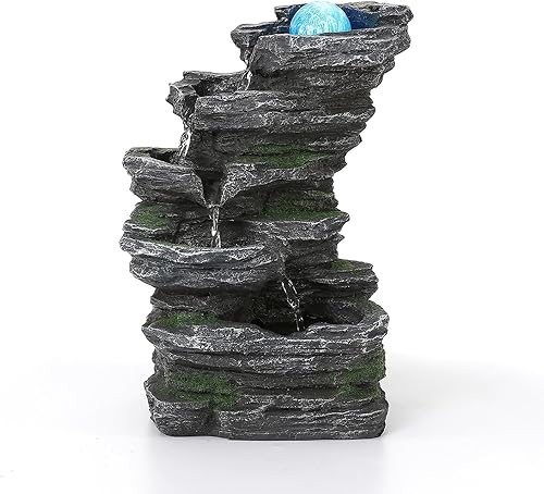 Miniatura 1 de WICHEMI Fuente de agua de mesa, fuente de agua para interiores, fuentes de cascada, rocas apiladas, función de agua, Feng Shui, meditación zen,
