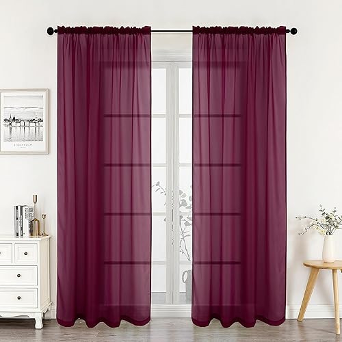 Tony's collection Cortinas traslúcidas color borgoña de 96 pulgadas de largo, ligeras y filtrantes de luz, elegantes cortinas traslúcidas con
