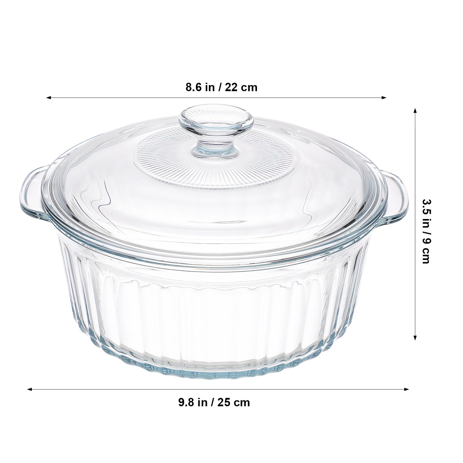 jojofuny Rundes Auflaufform Satz aus Glas mit Deckel 2,4 L Hitzebeständig Mikrowellengeeignet zum Servieren und Aufbewahren für Täglichen Gebrauch