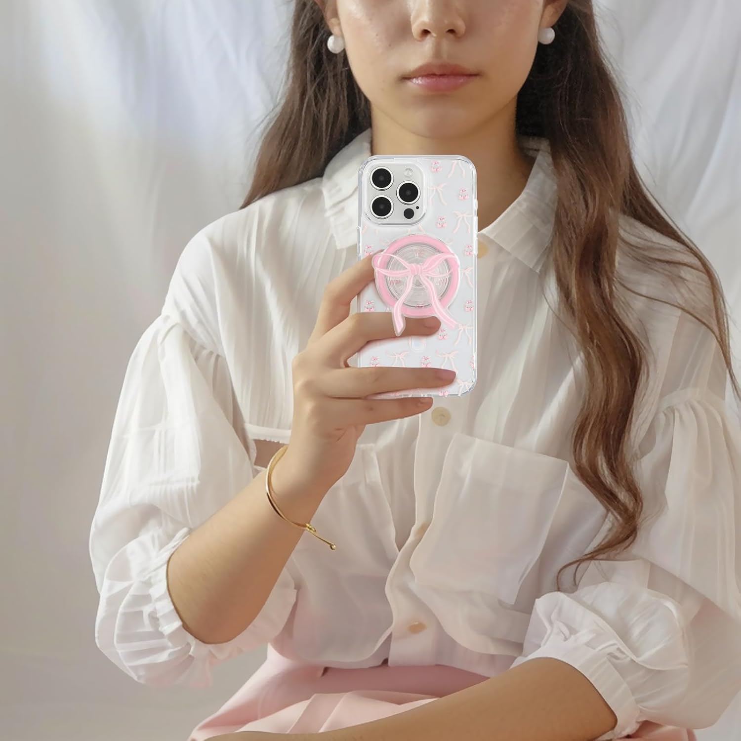 Magnetic Case for iPhone 13 Pro Max, 3D Pink Magnetic Stand Bowknot Phone Case, Cute Pink Clear Bow Aesthetic Design Soft Durable TPU Transparent Protective Cover for Women Girls-01 - Image 7