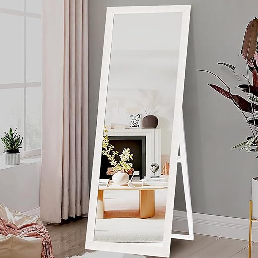 kaevion Rectangle White Cheval Full Length Mirror 5 Feet Long Size with 5MM Glass Mirror| Floor Standing Full Size Mirror| Full-Length Mirror with Stand for Living Room,Bedroom, Dressing Room- White