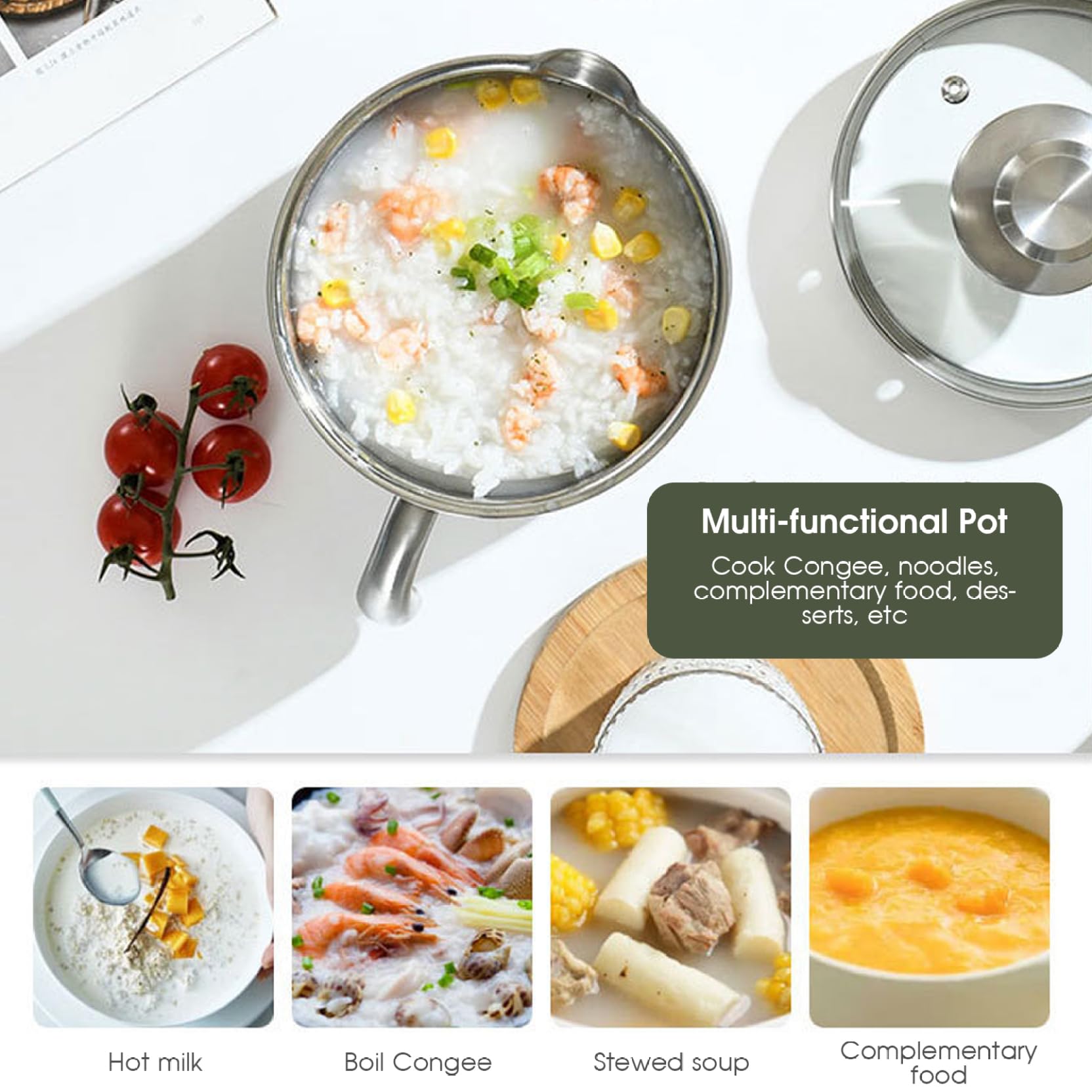 Edelstahl-Topf, 2 l Milchtopf mit Ausgießer – Glasdeckel zum Kochen von Milch, Soße, Nudeln, Nudeln