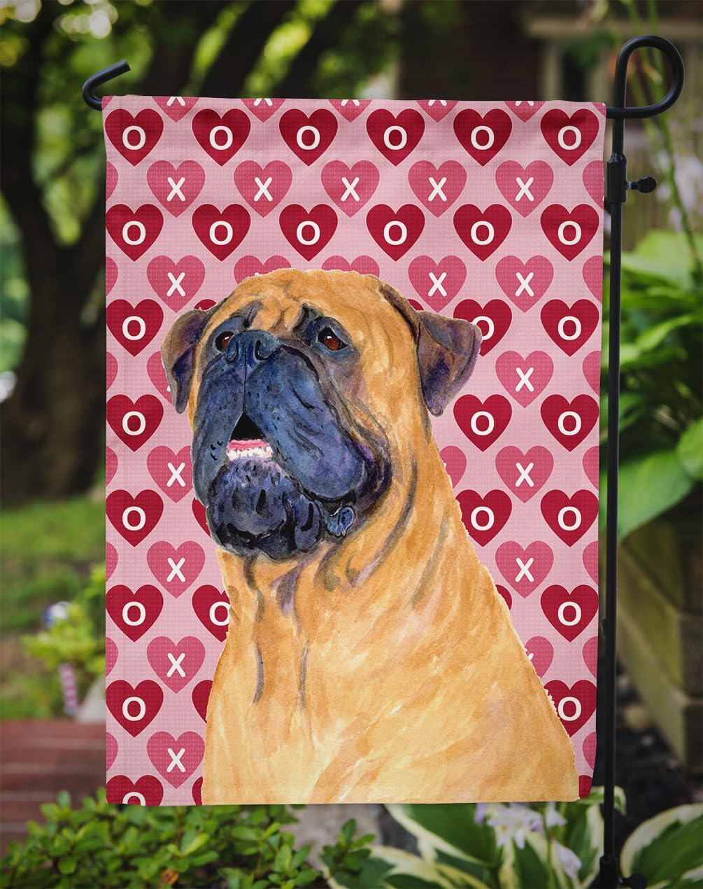 Caroline's Treasures SS4520GF Mastiff Hearts Love and Valentine's Day Portrait Garden Flag Mailbox Flag Decorative Yard Flag Banner Outside Patio Artwork Yard Flower Beds, Garden Size, Multicolor