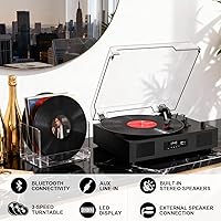 Vista 2 de Tocadiscos de vinilo Bluetooth con dos altavoces incorporados, grabación USB, transmisión por correa, 3 velocidades, tocadiscos para discos