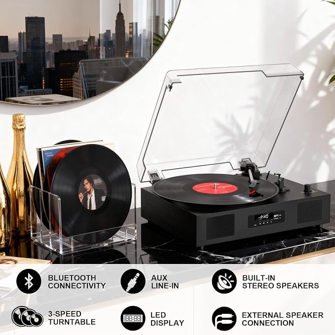 Tocadiscos con altavoces y grabación USB Bluetooth miniatura 2