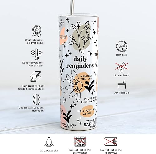 Miniatura 2 de YouNique Designs Sweary Affirmations - Vasos de café aislados de 20 onzas con tapa y pajita, vasos aislados de acero inoxidable, regalos