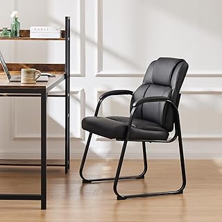 DUMOS Leather Guest Chair,Waiting Room Chairs with Sled Base Padded Arm Rest for Meeting Conference Office Home