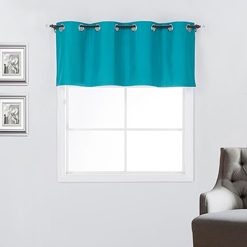 Madrista - Cenefas de cortina 100% opacas con ojales en la parte superior, 52 pulgadas de ancho x 18 pulgadas de largo, color verde azulado