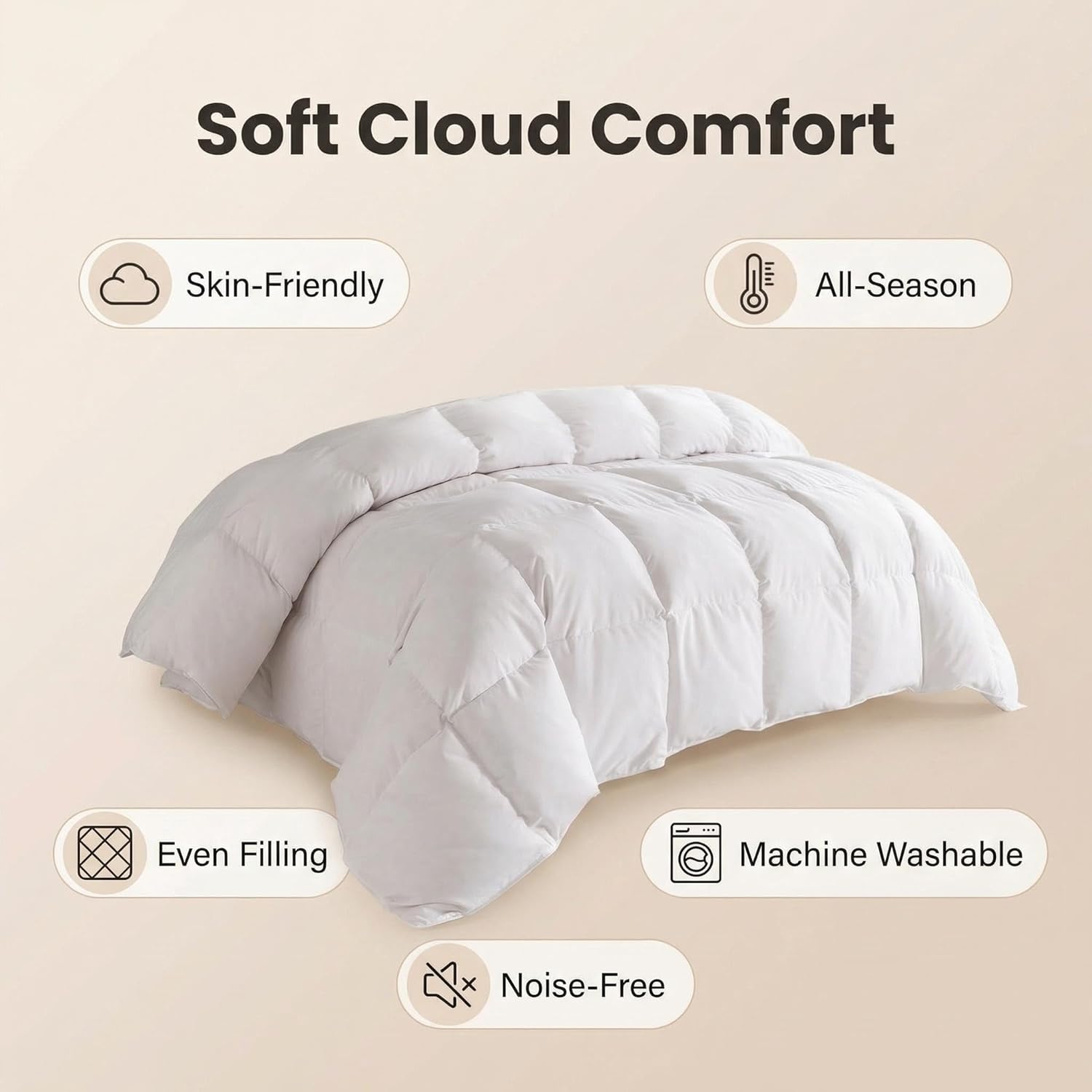 Juwenin Home Comforter Set - 3 Pieces Box Stitched Comforters, Soft Bed Set for All Seasons, Lightweight Bedding Sets with 1 Down Alternative Comforter and 2 Pillow Shams (White, King)