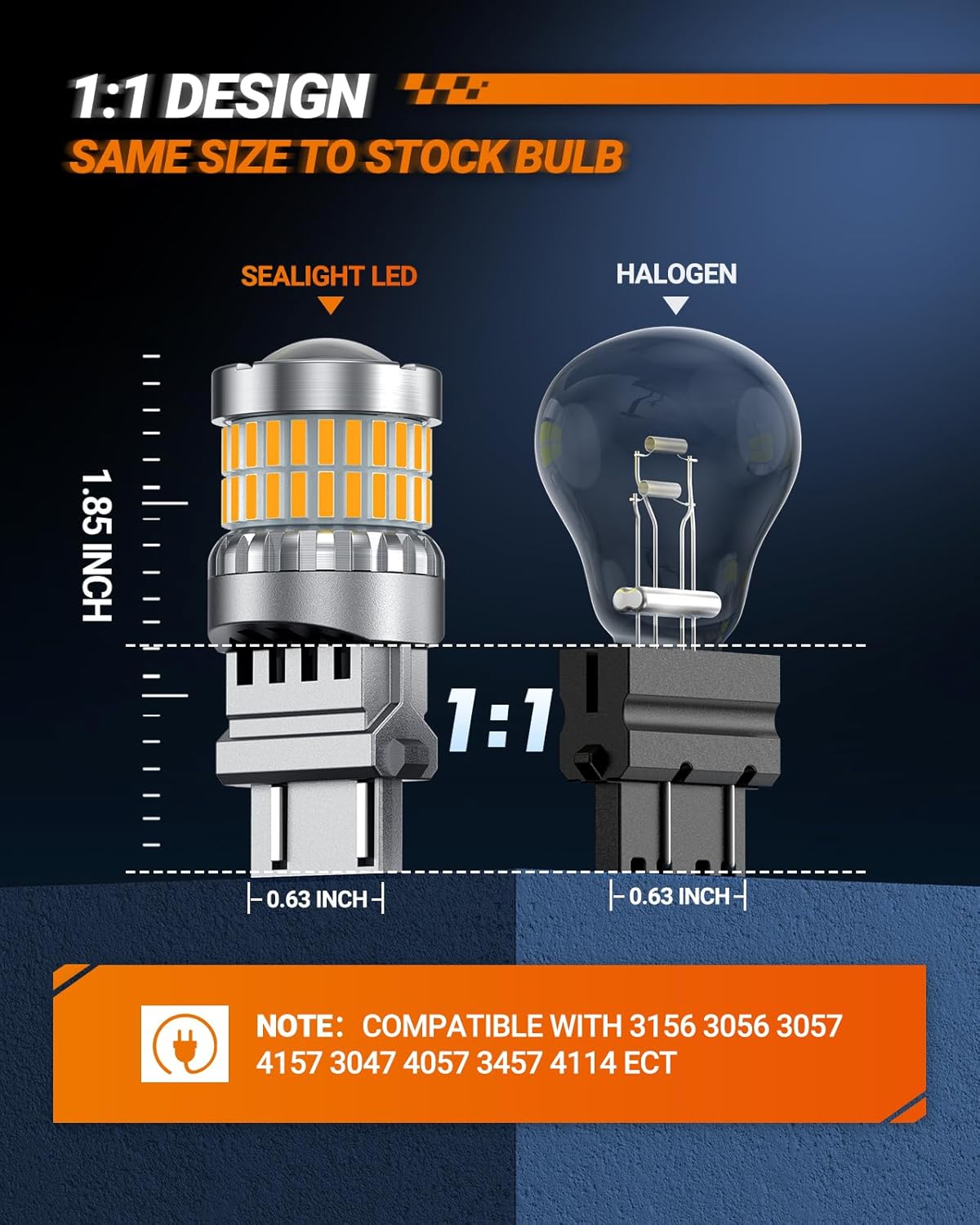 SEALIGHT Turn Signal Light Bulbs 3157 LED Bulb Amber, 700% Brighter 3156 3057 4157 4114 LED Bulb 57-SMD LED Chipset with Projector Len & Load Resistor for Turn Signal Light, Parking Light, Pack of 2