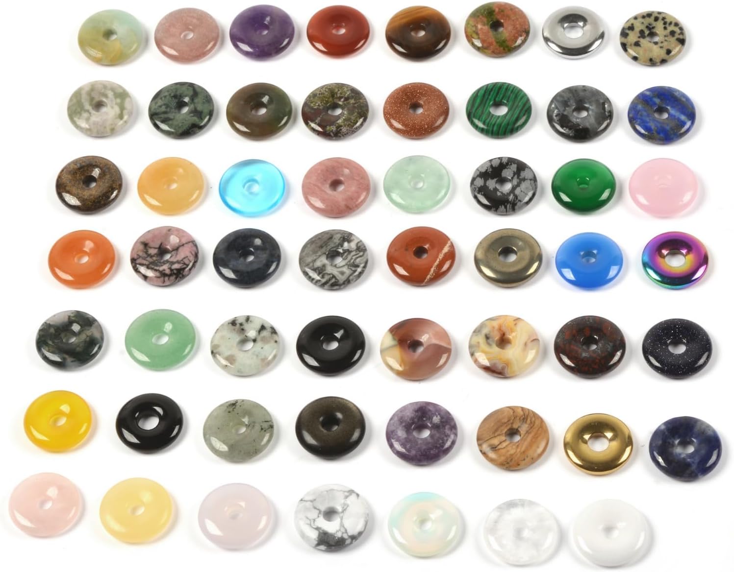 Wholesale Assorted Peace Donut Healing Crystal 20mm Circle Mini Coin Shaped Stone Pendant Beads for DIY Jewelry Making(Pack of 24)