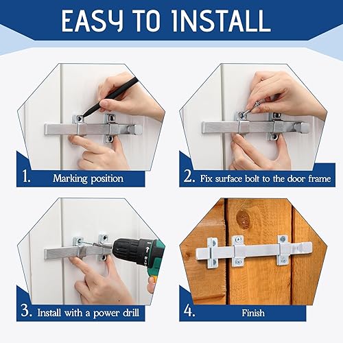 Miniatura 6 de Hicarer 2 piezas de pernos de superficie de 8 pulgadas de alta resistencia holandés para puerta de puerta con acabado cromado cepillado para puertas