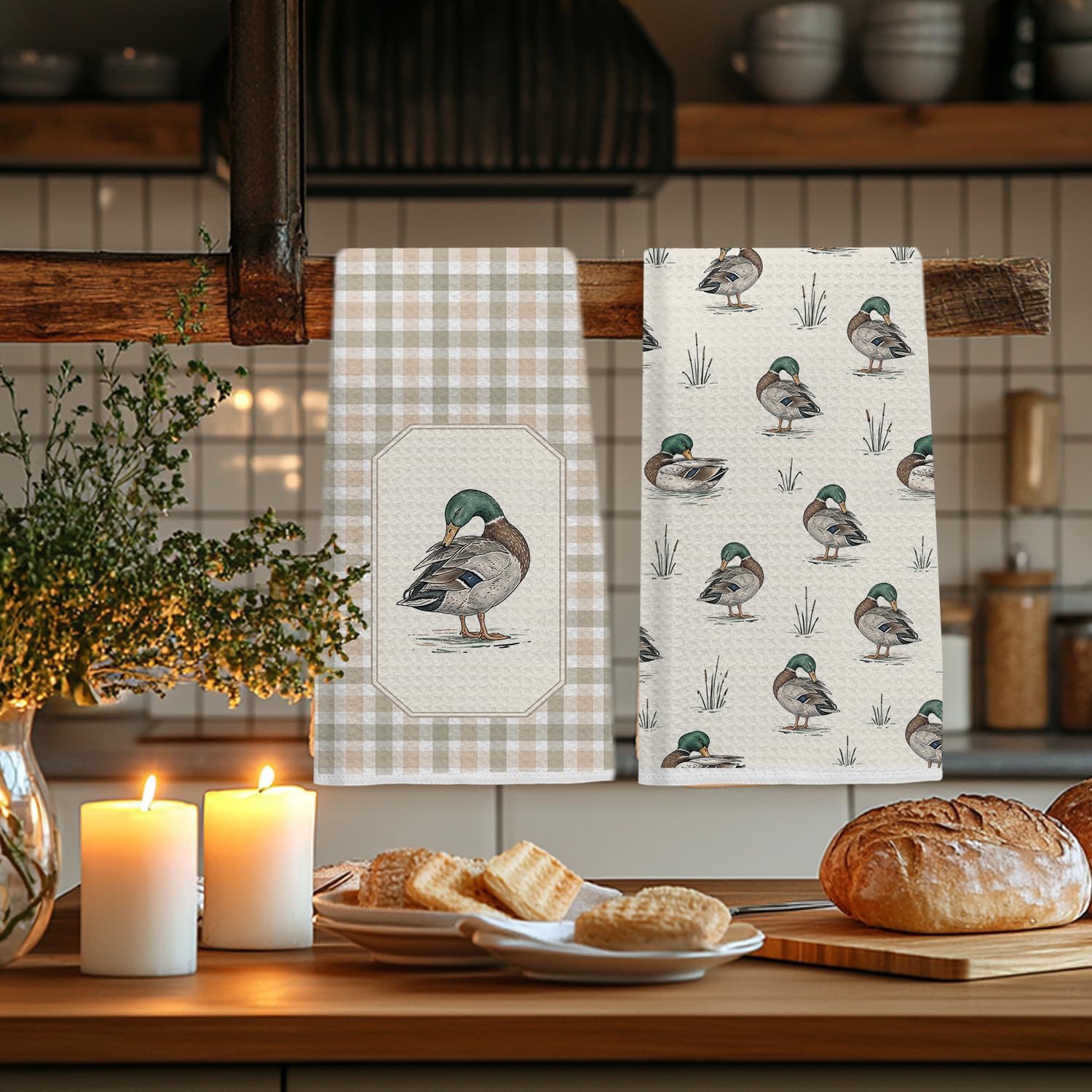 Mallard Bird Kitchen Towels Set of 2, Vintage Duck Decor | Ideal gift for bird lovers, gardeners, and vintage home decor enthusiasts.