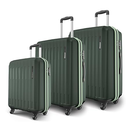 Safari Genius Alley Set of 3 (Cabin + Medium + Large) Trolley Bags Hard Case Polypropylene, 4 Wheels, 360 Degree Wheeling Luggage, Suitcase for Travel, Trolley Bags for Travel, Deep Forrest