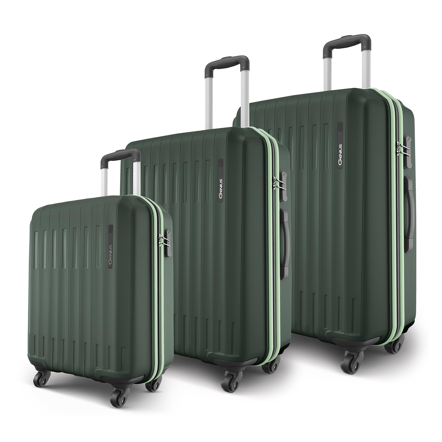 Safari Genius Alley Set of 3 (Cabin + Medium + Large) Trolley Bags Hard Case Polypropylene, 4 Wheels, 360 Degree Wheeling Luggage, Suitcase for Travel...
