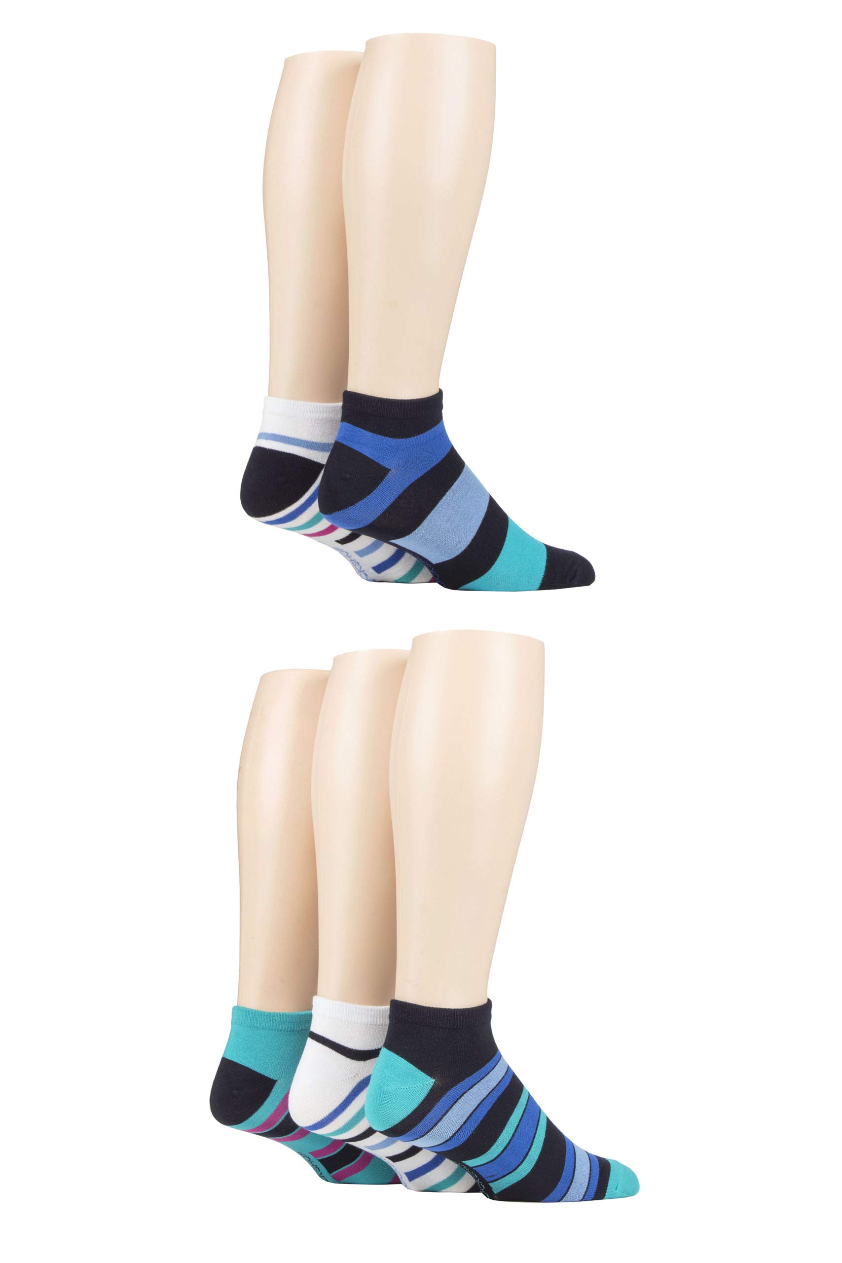 SockShop Mens Bamboo Striped and Plain Trainer Socks Pack of 5 (Fresh, 7-11)