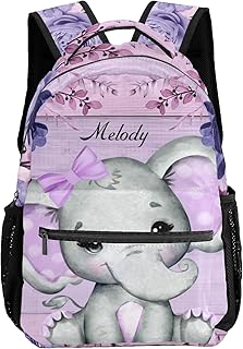 NZOOHY Purple Floral Elephant Personalized Kids School Backpack for Boys Girls Custom Primary Daypack Bags Travel Bookbag