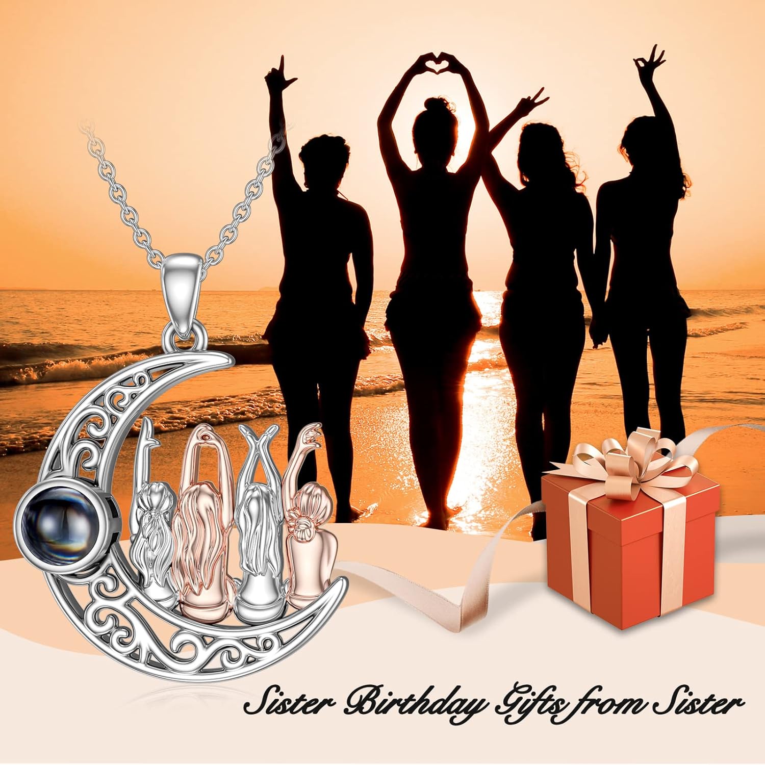 POPKIMI Sisters Birthday Gifts from Sister 925 Sterling Silver Sister Pendant Necklace Four Sisters Gifts - Image 2