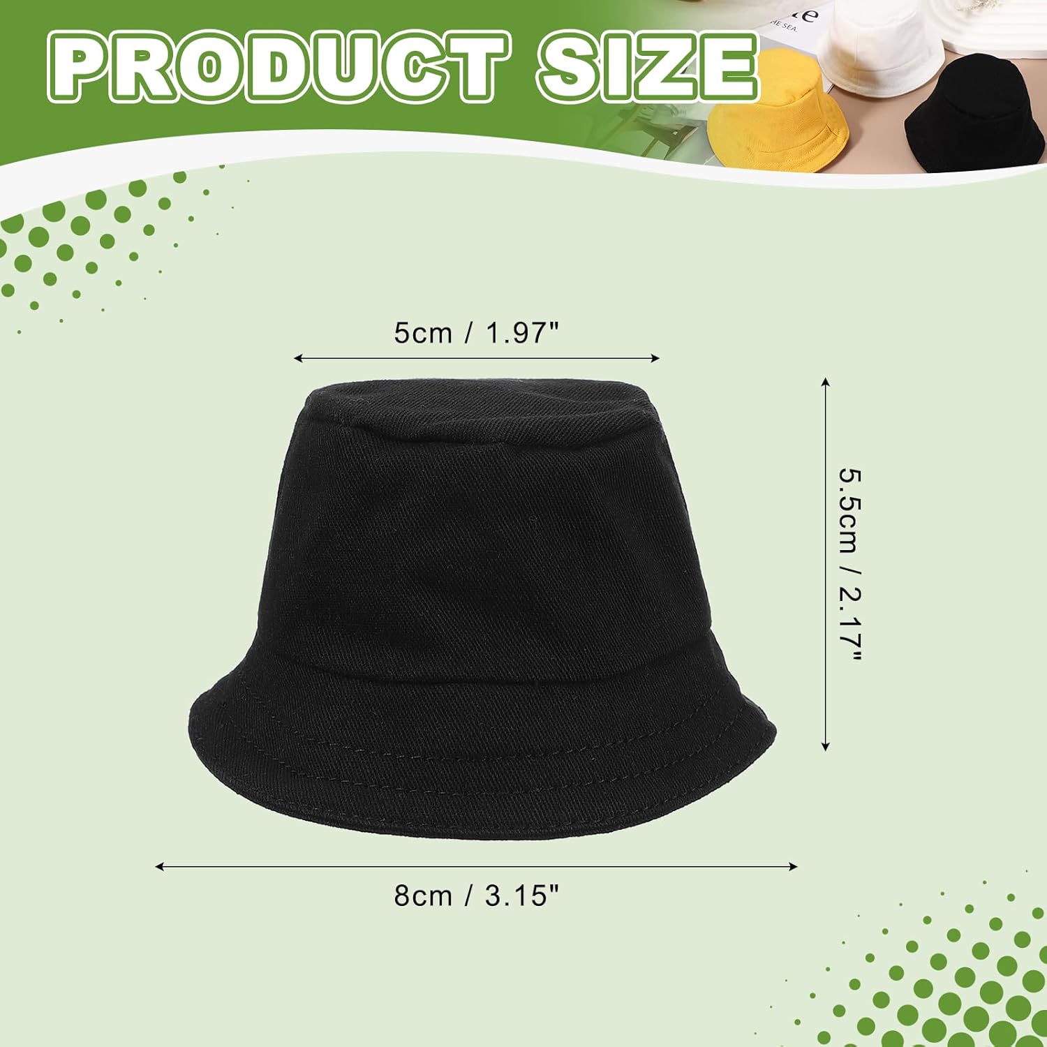 PATIKIL Mini Bucket Hats for Dolls, Black 3 x 2 Inch Miniature Doll Hats for Crafts Party Ornaments DIY Doll Dollhouse Hair Accessory Snowman Decoration