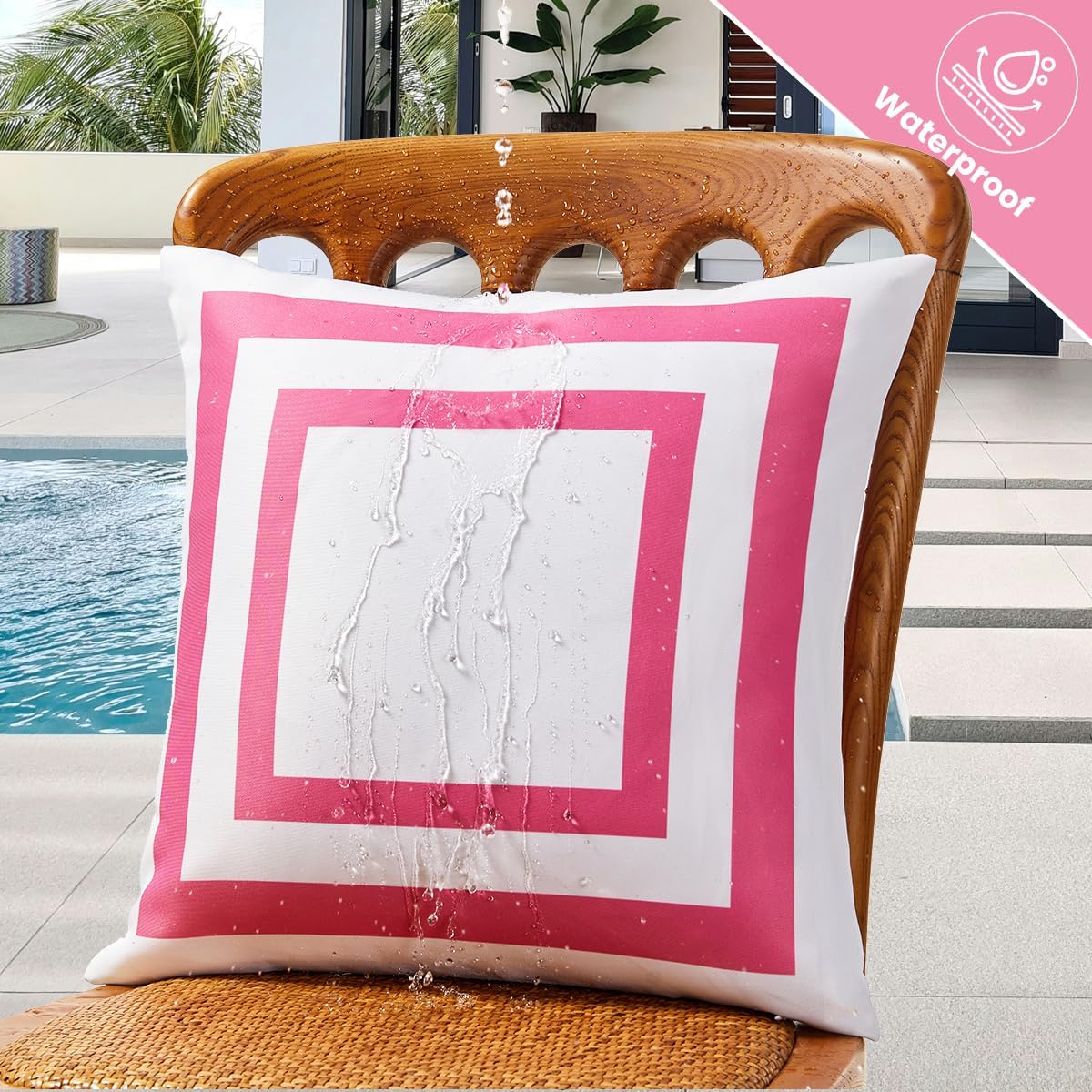 JOJOGOGO 12x20 Hot Pink Frame Outdoor Lumbar Pillow Covers Waterproof & Sunproof Set of 2, White and Pink Outdoor Decorative Lumbar Throw Pillows for Patio Furniture and Porch Decor(Without Inserts) - Image 3