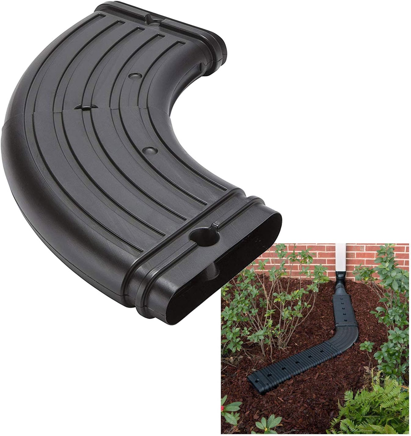 No Dig Low Profile Downspout Adjustable Elbow Adapter Kit Gutter Extension, Black