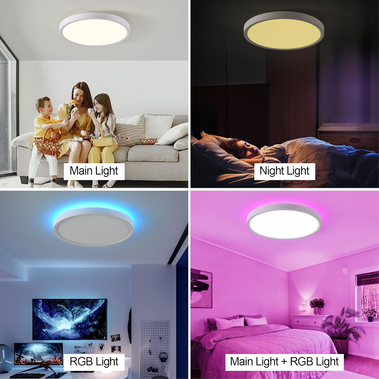 RGB Smart Ceiling Light with Remote Control, 12Inch 36W Dimmable LED Flush Mount Ceiling, RGB Color Changing Ambient Light for Bedroom, Kitchen, Dining Room, Basements 5 71zDY7fXvTL. AC SL1500