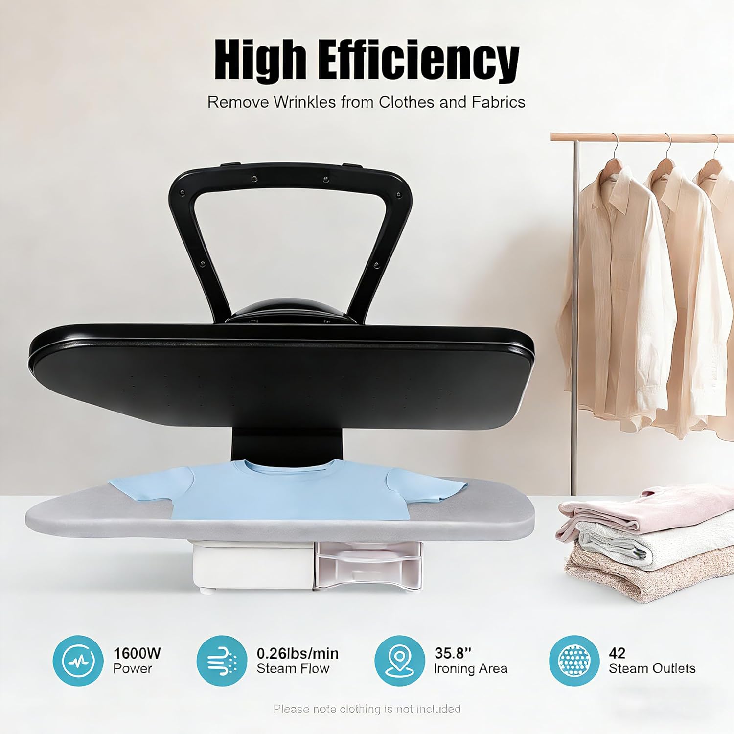 Steam Iron Press, 26Inch Intelligent Digital Steam Press, 1600W Professional Commercial Iron Press Machinewith 5 Fabric Functions and Touch Screen