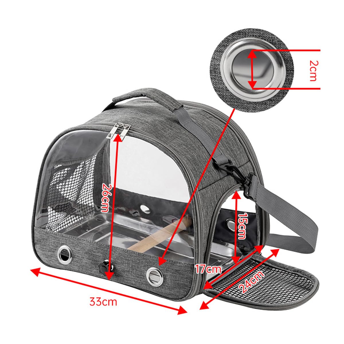 Sac de Transport Pliable pour Oiseaux - Cage de Voyage Ventilée avec Perchoir Inoxydable pour Perroquets, Perruches et Petits Animaux - Design Léger et Portable (Gris)