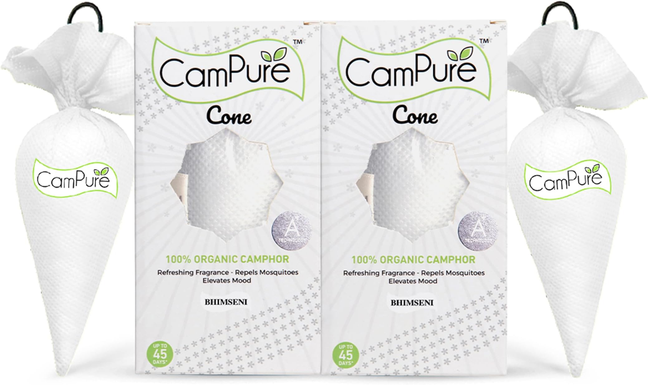CamPure Camphor Cone (Bhimseni) Pack Of 2-100% Organic | Air Freshener for Car, Wardrobe, Office Cabin's, Drawers, Travel Bag & Bathroom