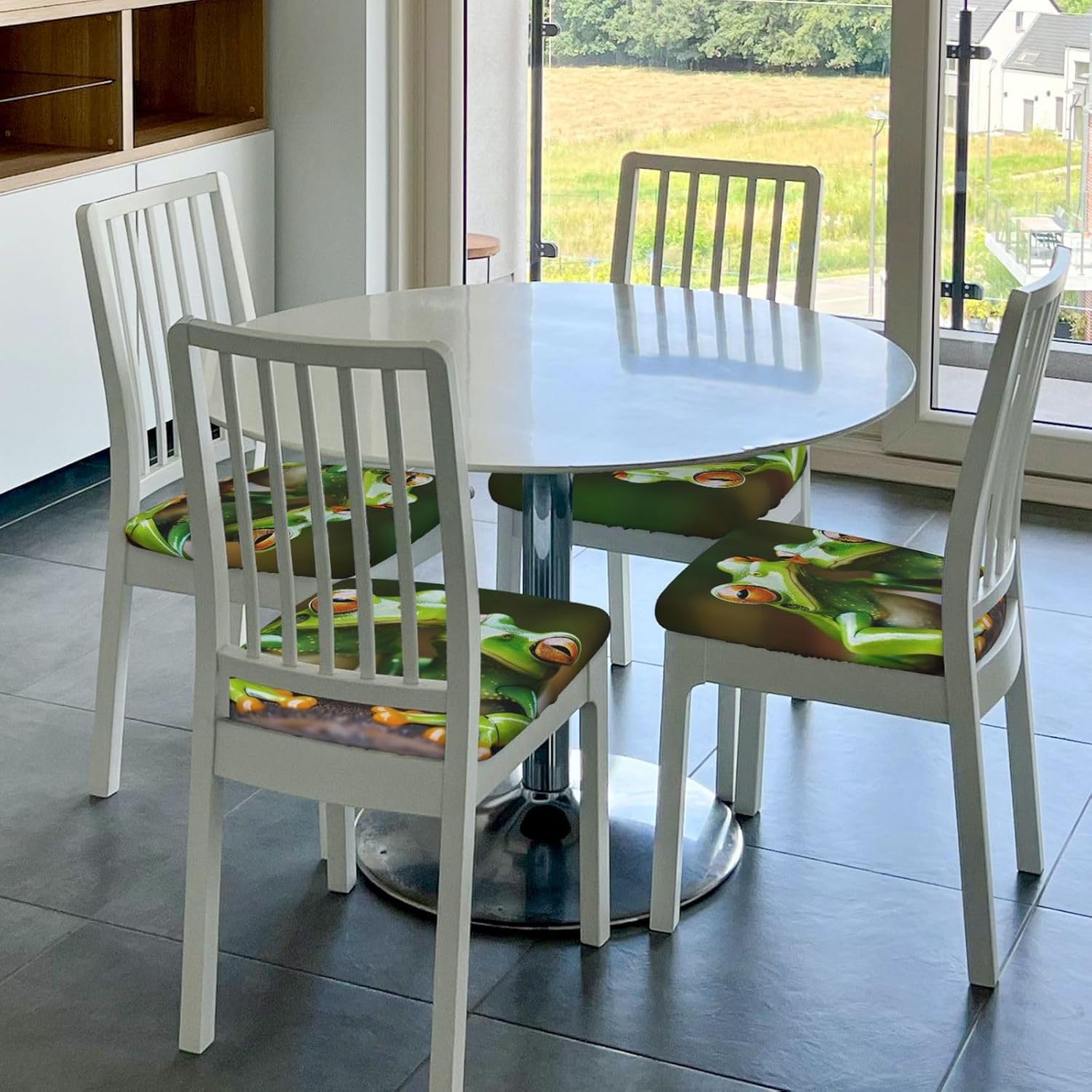 Funny Green Frogs Print Square Cushion Covers 6 Pcs Set Elastic Non-Slip Seat Cushion Slipcovers Pet Furniture Protectors for Chair, Sofa