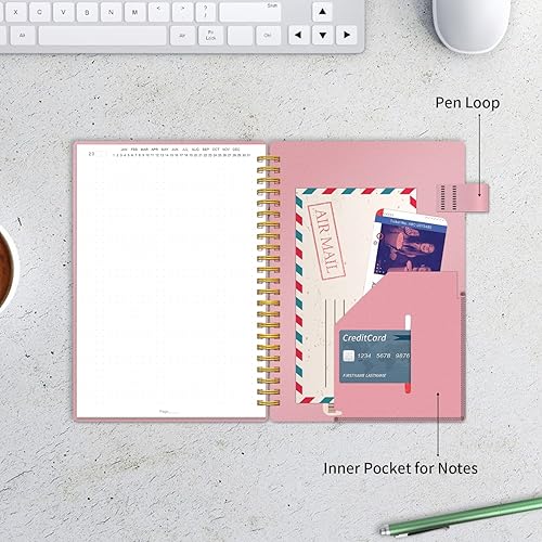 Miniatura 4 de Regolden-Book Cuaderno en espiral punteado sin fecha, tamaño A5, cuaderno de diario de cuadrícula media, cuaderno espiral grueso con portapluma 160