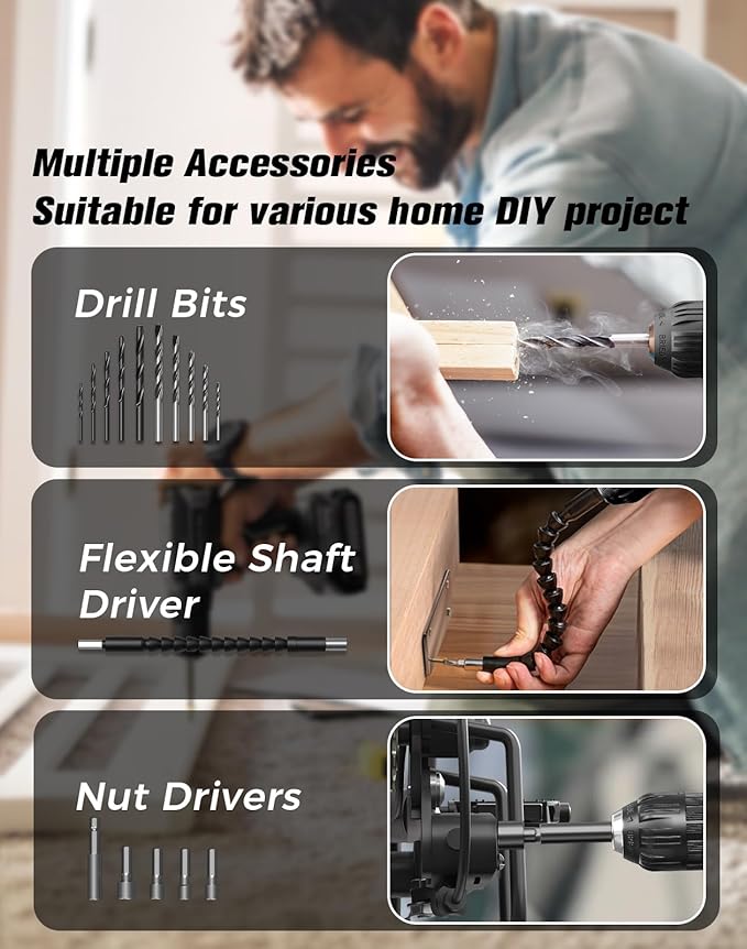 Taladro Inalámbrico VIWKO 20V con 2 Baterías, 56 Accesorios y Carga Rápida miniatura 7