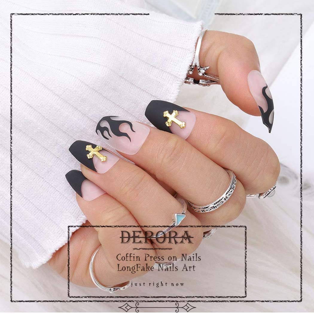 Amazon.com: Salliy Coffin Press on Nails Fake Nails Long False Nails Full  Cover Nails Acrylic Nails Tips for Women and Girls (24Pcs) (Black Flame) :  Beauty & Personal Care