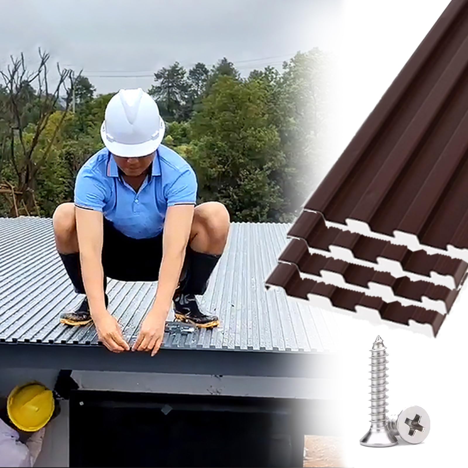 Paneles para tejado láminas para Techo Techo De Chapa De Aluminio con Tornillos, Paneles De Techo Corrugados 1 1,5 1,7 1,8 2 2,1 3 M, Revestimiento De Techo(Brown w3ft/1m,L 2.1m/6.9ft)